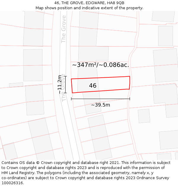 46, THE GROVE, EDGWARE, HA8 9QB: Plot and title map