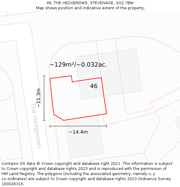 46, THE HEDGEROWS, STEVENAGE, SG2 7BW: Plot and title map