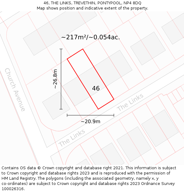 46, THE LINKS, TREVETHIN, PONTYPOOL, NP4 8DQ: Plot and title map