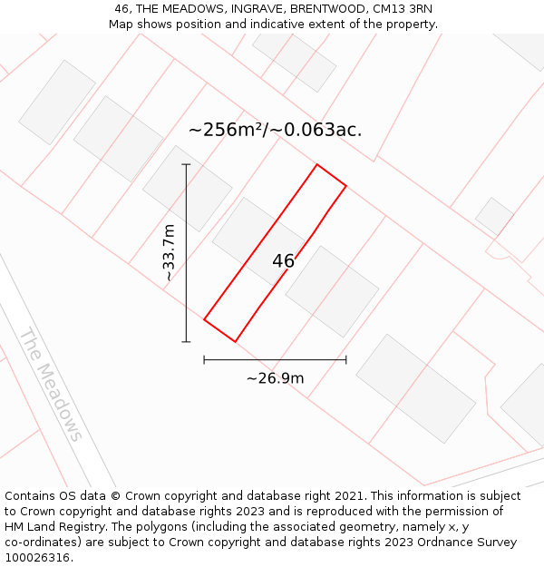 46, THE MEADOWS, INGRAVE, BRENTWOOD, CM13 3RN: Plot and title map