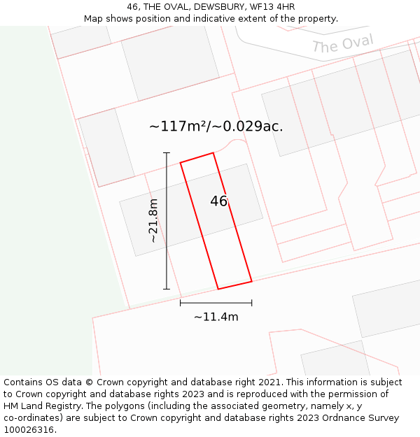 46, THE OVAL, DEWSBURY, WF13 4HR: Plot and title map