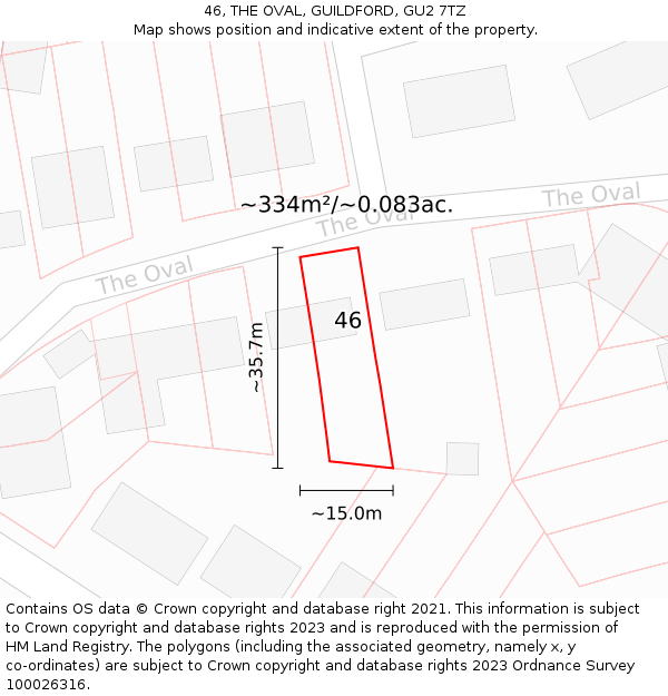 46, THE OVAL, GUILDFORD, GU2 7TZ: Plot and title map