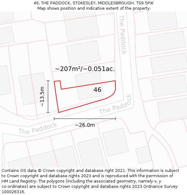 46, THE PADDOCK, STOKESLEY, MIDDLESBROUGH, TS9 5PW: Plot and title map