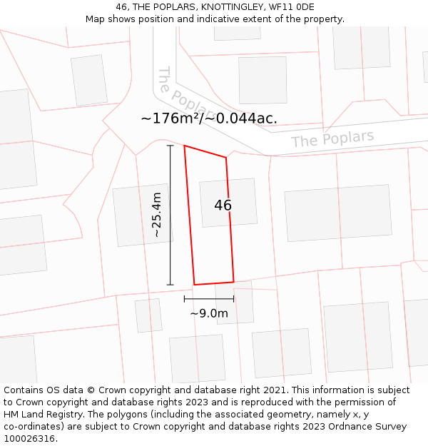 46, THE POPLARS, KNOTTINGLEY, WF11 0DE: Plot and title map