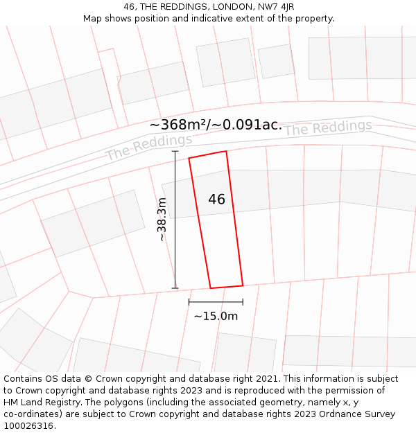 46, THE REDDINGS, LONDON, NW7 4JR: Plot and title map