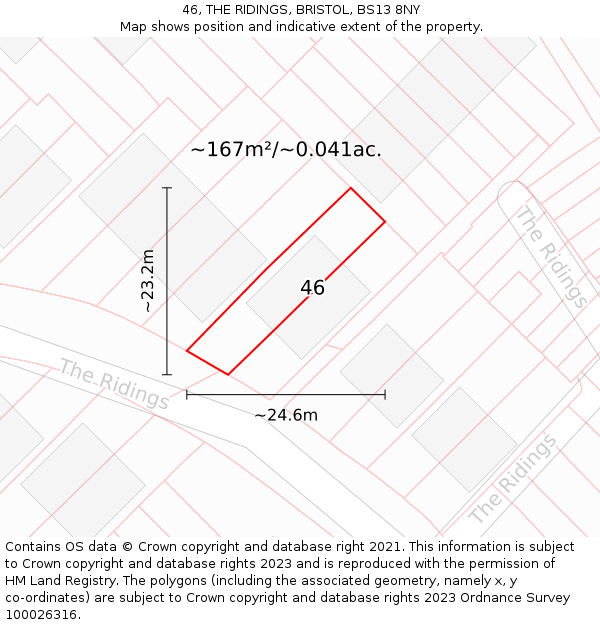 46, THE RIDINGS, BRISTOL, BS13 8NY: Plot and title map