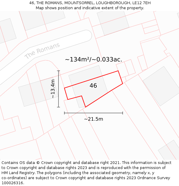 46, THE ROMANS, MOUNTSORREL, LOUGHBOROUGH, LE12 7EH: Plot and title map