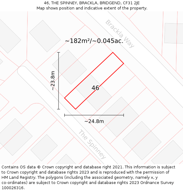 46, THE SPINNEY, BRACKLA, BRIDGEND, CF31 2JE: Plot and title map