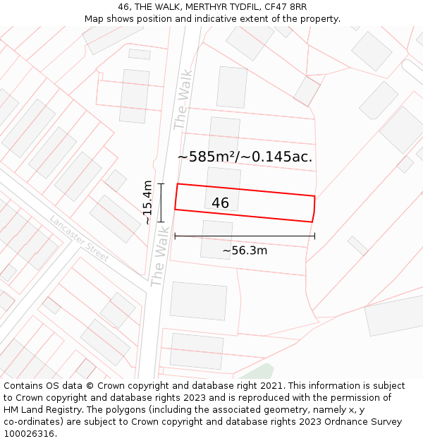 46, THE WALK, MERTHYR TYDFIL, CF47 8RR: Plot and title map