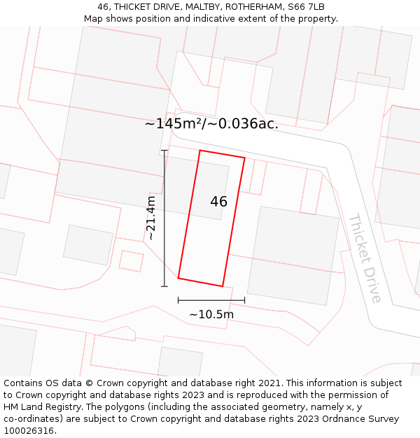 46, THICKET DRIVE, MALTBY, ROTHERHAM, S66 7LB: Plot and title map