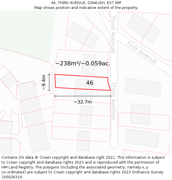 46, THIRD AVENUE, DAWLISH, EX7 9RF: Plot and title map