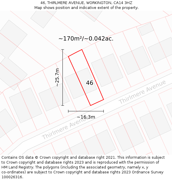 46, THIRLMERE AVENUE, WORKINGTON, CA14 3HZ: Plot and title map