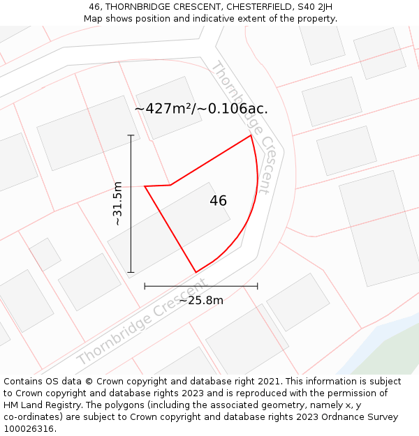 46, THORNBRIDGE CRESCENT, CHESTERFIELD, S40 2JH: Plot and title map