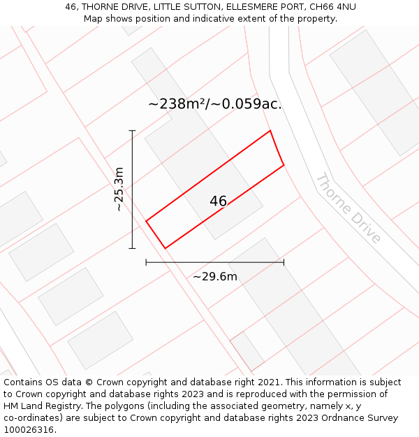 46, THORNE DRIVE, LITTLE SUTTON, ELLESMERE PORT, CH66 4NU: Plot and title map