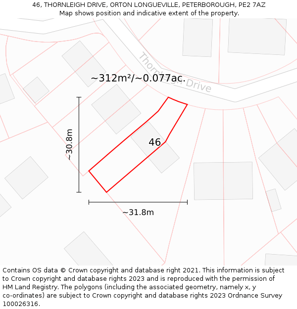 46, THORNLEIGH DRIVE, ORTON LONGUEVILLE, PETERBOROUGH, PE2 7AZ: Plot and title map
