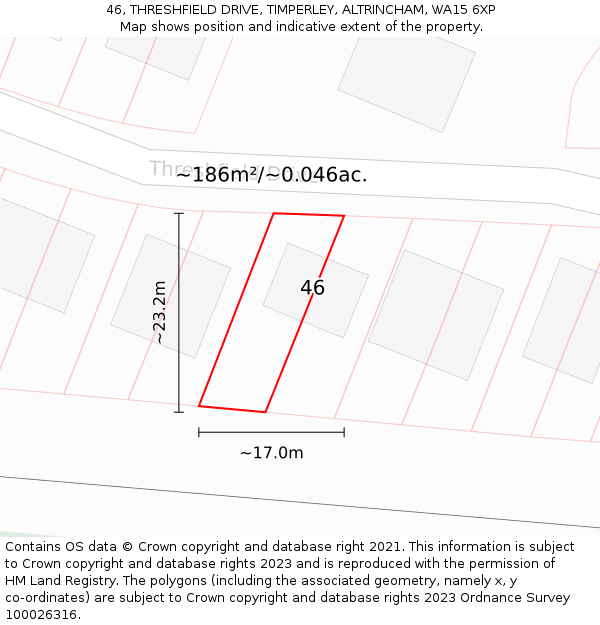 46, THRESHFIELD DRIVE, TIMPERLEY, ALTRINCHAM, WA15 6XP: Plot and title map