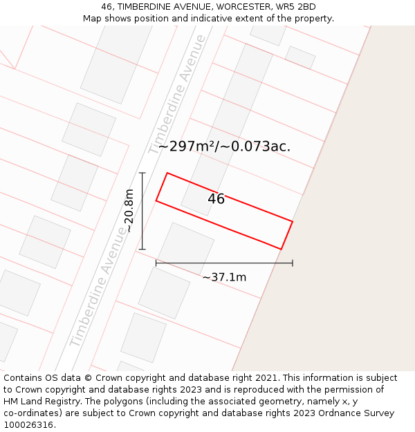 46, TIMBERDINE AVENUE, WORCESTER, WR5 2BD: Plot and title map