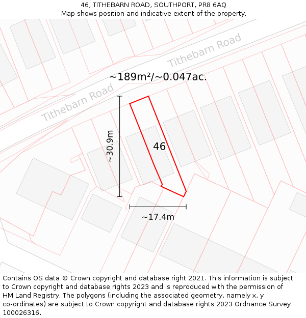 46, TITHEBARN ROAD, SOUTHPORT, PR8 6AQ: Plot and title map