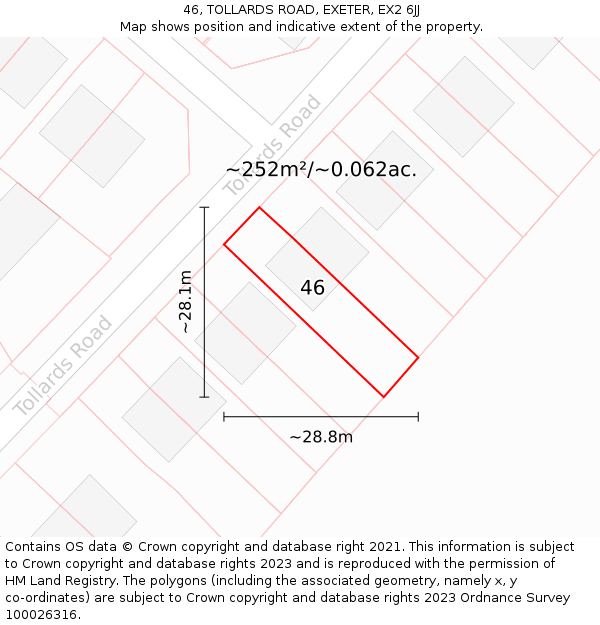 46, TOLLARDS ROAD, EXETER, EX2 6JJ: Plot and title map