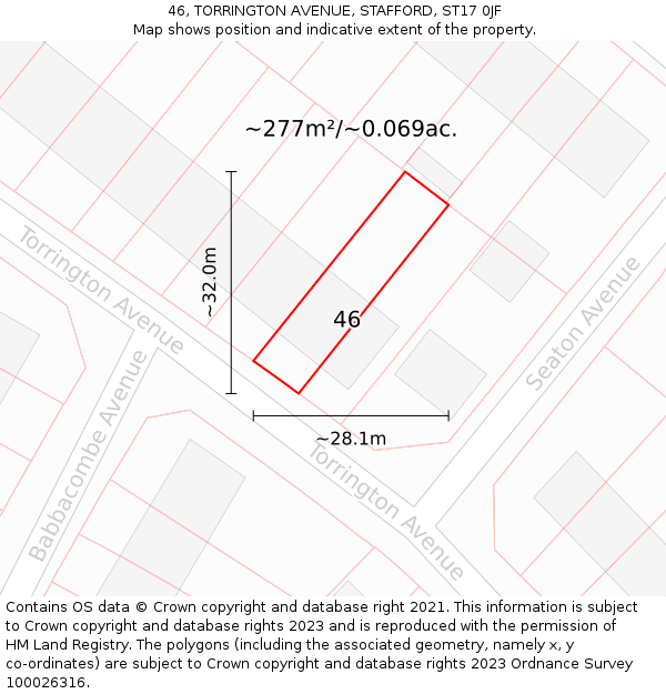 46, TORRINGTON AVENUE, STAFFORD, ST17 0JF: Plot and title map