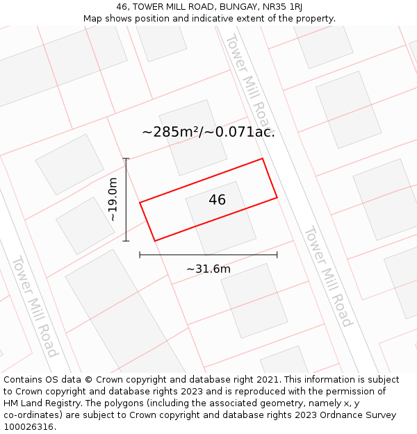 46, TOWER MILL ROAD, BUNGAY, NR35 1RJ: Plot and title map