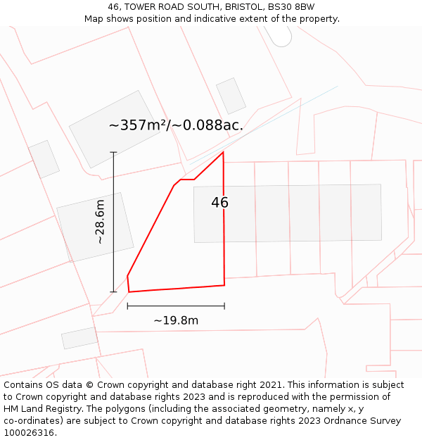46, TOWER ROAD SOUTH, BRISTOL, BS30 8BW: Plot and title map