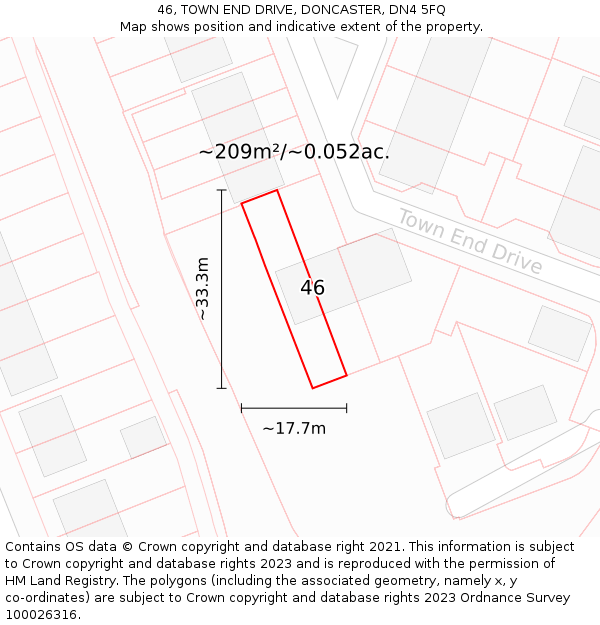 46, TOWN END DRIVE, DONCASTER, DN4 5FQ: Plot and title map