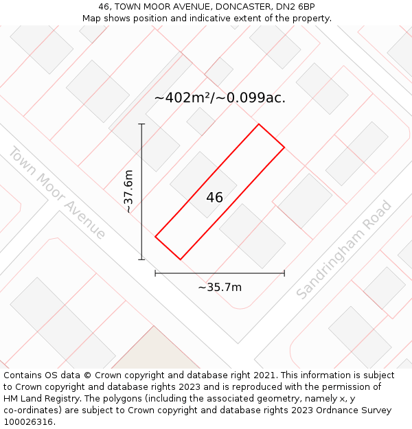 46, TOWN MOOR AVENUE, DONCASTER, DN2 6BP: Plot and title map