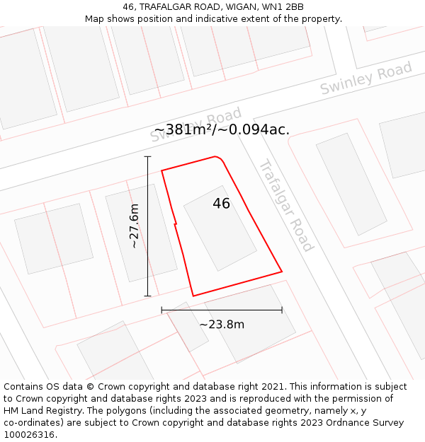 46, TRAFALGAR ROAD, WIGAN, WN1 2BB: Plot and title map