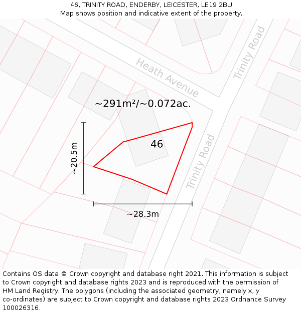 46, TRINITY ROAD, ENDERBY, LEICESTER, LE19 2BU: Plot and title map