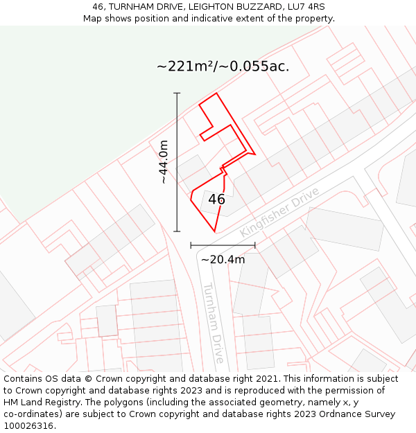 46, TURNHAM DRIVE, LEIGHTON BUZZARD, LU7 4RS: Plot and title map