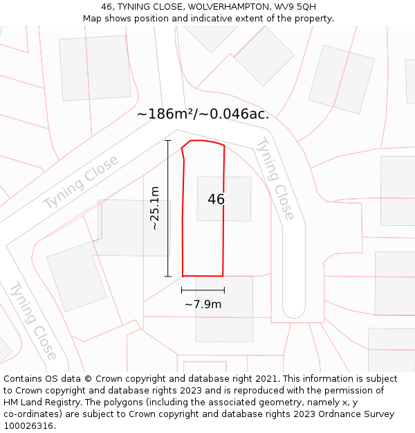 46, TYNING CLOSE, WOLVERHAMPTON, WV9 5QH: Plot and title map