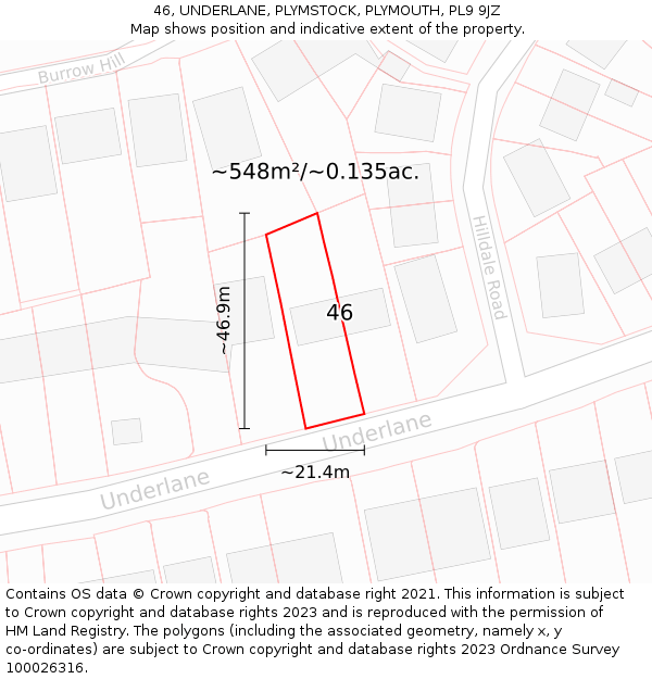 46, UNDERLANE, PLYMSTOCK, PLYMOUTH, PL9 9JZ: Plot and title map