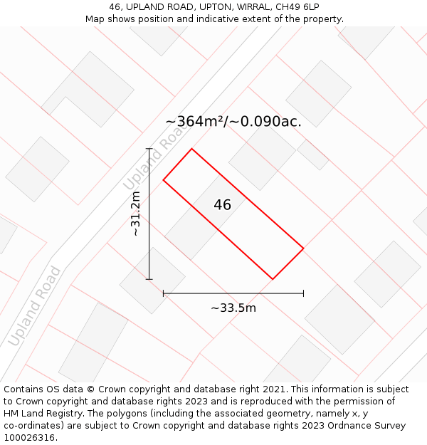 46, UPLAND ROAD, UPTON, WIRRAL, CH49 6LP: Plot and title map