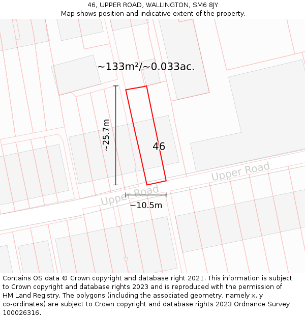 46, UPPER ROAD, WALLINGTON, SM6 8JY: Plot and title map