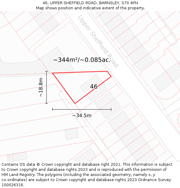 46, UPPER SHEFFIELD ROAD, BARNSLEY, S70 4PN: Plot and title map