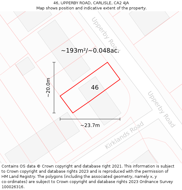 46, UPPERBY ROAD, CARLISLE, CA2 4JA: Plot and title map