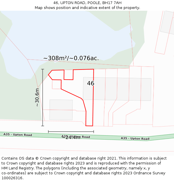 46, UPTON ROAD, POOLE, BH17 7AH: Plot and title map