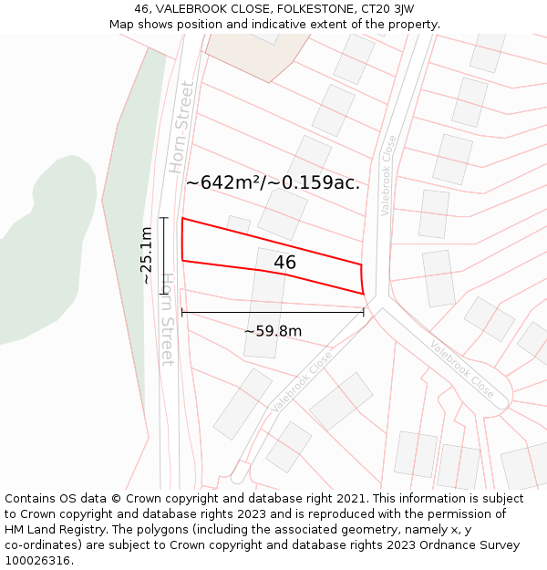 46, VALEBROOK CLOSE, FOLKESTONE, CT20 3JW: Plot and title map