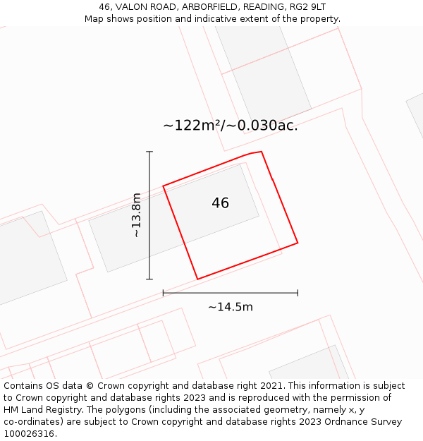 46, VALON ROAD, ARBORFIELD, READING, RG2 9LT: Plot and title map