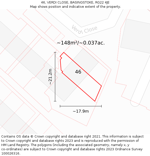 46, VERDI CLOSE, BASINGSTOKE, RG22 4JE: Plot and title map