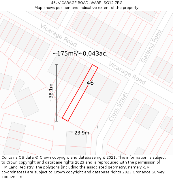 46, VICARAGE ROAD, WARE, SG12 7BG: Plot and title map