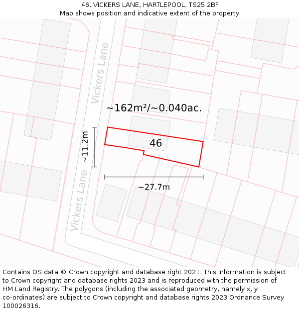 46, VICKERS LANE, HARTLEPOOL, TS25 2BF: Plot and title map
