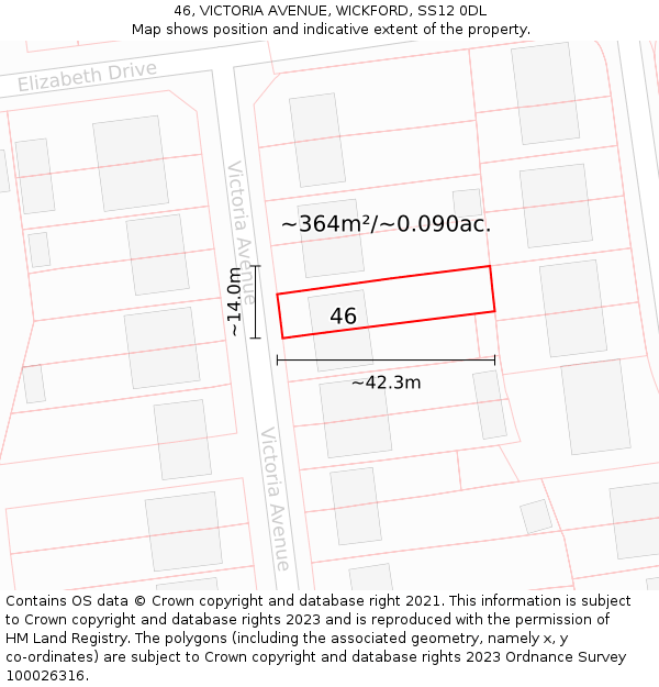46, VICTORIA AVENUE, WICKFORD, SS12 0DL: Plot and title map