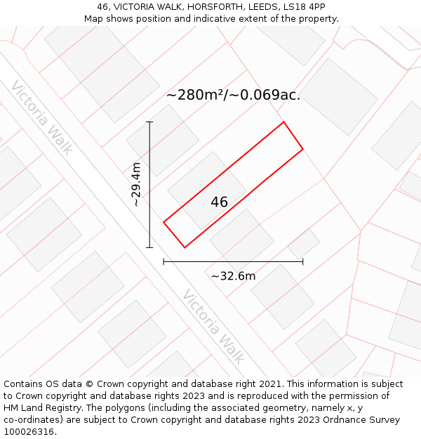 46, VICTORIA WALK, HORSFORTH, LEEDS, LS18 4PP: Plot and title map