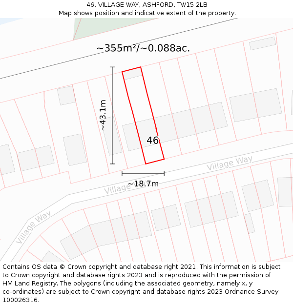 46, VILLAGE WAY, ASHFORD, TW15 2LB: Plot and title map