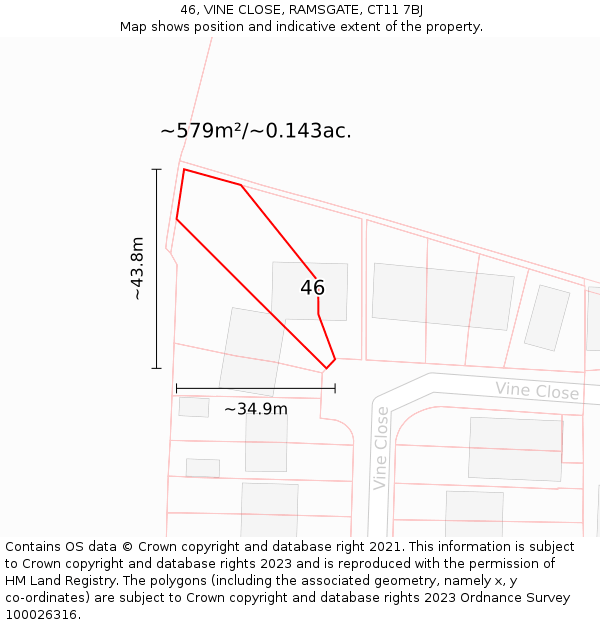46, VINE CLOSE, RAMSGATE, CT11 7BJ: Plot and title map
