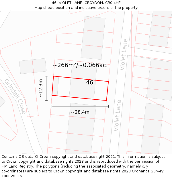46, VIOLET LANE, CROYDON, CR0 4HF: Plot and title map