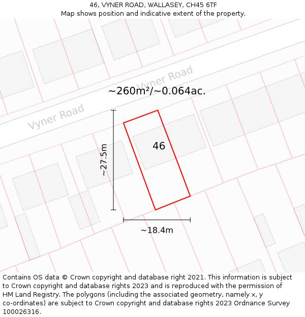 46, VYNER ROAD, WALLASEY, CH45 6TF: Plot and title map