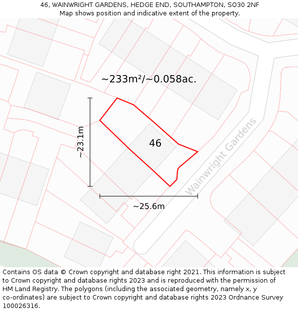 46, WAINWRIGHT GARDENS, HEDGE END, SOUTHAMPTON, SO30 2NF: Plot and title map
